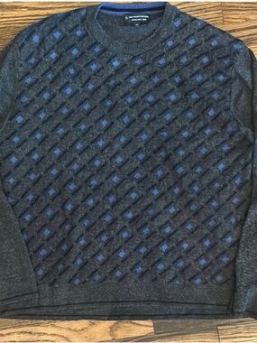 Hart Schaffner Marx Charcoal Crewneck Sweater with Blue Diamond Motif